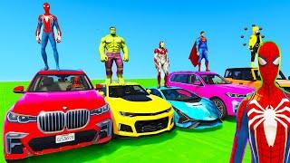 SPIDERMAN CARS Racing MOUNTAIN MEGA Ramp Challenge  SUPERHEROES HULK GOKU Epic Stunt Race - GTA 5