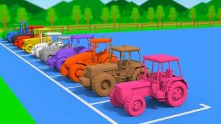 Multicolored Tractors and Agricultural Machinery  Learn colors with Tractors  Bazylland Tractors