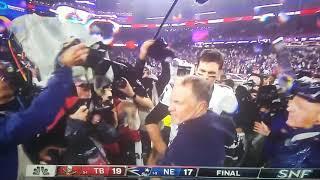 Tom Brady and Bill Belichick hug post game