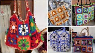 Most gorgeous granny crochet squareflower pattern boho style baghandbagshoulder bag designs