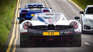 Supercars Accelerating Loud Leaving SupercarFest - Pagani Huayra Enzo 918 Spyder F40 LM