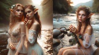 Elf girls bathing on the river Wet dress Fantasy art Beautiful AI photo collection #aiphotography