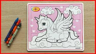 Tô màu và xếp hình ngựa Unicorn thần tiên - Unicorn puzzle painting with crayons Chim Xinh channel