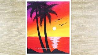 How to Draw Beautiful Sunset Scenery with oil pastels Oil Pastel Drawing Easy