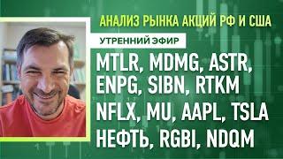 Анализ рынка акций РФ и США MTLR MDMG ASTR ENPG SIBN RTKM NFLX MU AAPL TSLA Нефть RGBI