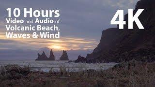 4K UHD - Volcanic Beach with Wind and Waves Audio - relaxing calming mindfulness