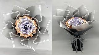 DIY  Cara Membuat Buket Uang Bulat Bentuk Bunga Kekinian  How To Make A Round Bouquet Top View
