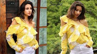 SimpLee холодного плечо блузка рубашка женщины топы летняя хлопок блузка сорочка желто рябить полоса