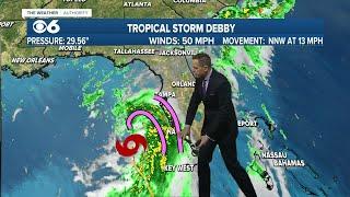 Tropical Storm Debby moving through Gulf toward Florida with hurricane warnings