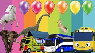 Wow.. Balon Warna Warni Berisi Truk Oleng Bus Telolet Pesawat Bebek Kuda Gajah Sapi Moo
