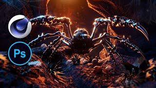 How to create advanced level of scene by cinema 4d and photoshop  The legend Spider