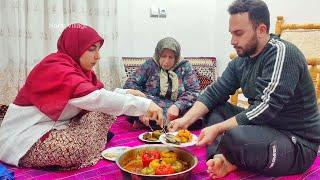 Mix of Preparing grape leaf cabbage eggplant and bell pepper Dolma in Village.