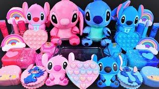 Pink vs Blue Stitch Slime Mixing Random Cute shiny things into slime #ASMR #slimevideos #슬라임