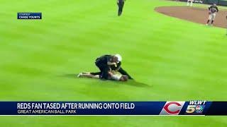 Security uses taser on fan running on field during Reds game