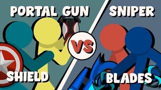 Supreme Duelist Stickman Animation Portal gun x Shield vs Sniper x Blades