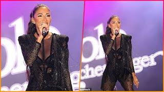 Nicole Scherzinger stuns in a sexy sheer fishnet bodysuit as she gives an energetic performance on