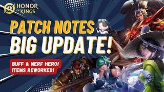 PATCH NOTES TERBARU FULL PENJELASAN BUFF & NERF HERO + ITEM UPDATE  Honor of Kings Indonesia