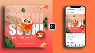 Sushi Social Media Post Banner Design in Photoshop Tutorial