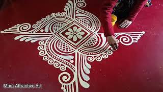 Saraswati Puja Special Beautiful Round Alpona DesignJhoti Chita Design For Beginner Art By Moni