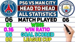 PSG VS MANCHESTER CITY HEAD TO HEAD COMPARED  TOTAL MATCH WINS CHAMPIONS LEAGUE TROPHIES & MORE