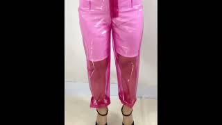 Perspective Slim Women Sexy Transparency Trousers Clear Plastic PVC Pants Streetwear