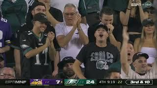 Eagles fans cheer when pass goes off of Jalen Reagors hand