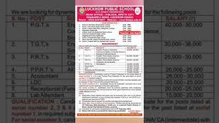 LUCKNOW PUBLIC SCHOOL VACANCY 2023  UP TEACHER RECRUITMENT  UTTAR PRADESH TEACHER VACANCY #shorts