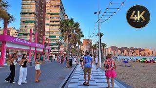 Benidorm Spain 4K UHD Crowded Streets Scammers And Beautiful Weather Walking Tour 2024