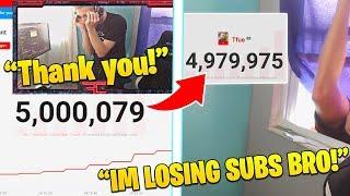 Tfue Reacts to Reaching 5 Million Subs then losing THOUSANDS right after Hilarious