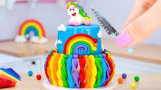 Satisfying Miniature Rainbow Unicorn Cake Decorating  Awesome Colorful Birthday Cake By Mini Tasty