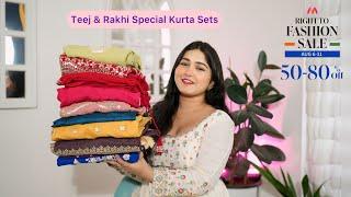 Teej & Rakshabandhan Special Myntra Kurta Sets Haul Heavy Embroidery Zari Work Kurta Sets