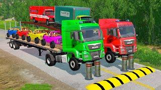 TRANSPORTING PIXAR CARS & FRUITS WITH COLORED & JOHN DEERE vs CLAAS vs TRACTORS - BeamNG.drive #983