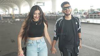 Munawar Faruqui hand in hand with GF Nazila Sitaishi at Mumbai Airport Today  Cutest Couple Moment