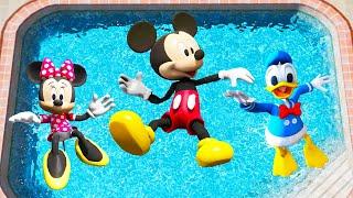 GTA 5 Mickey Mouse Minnie & Donald Duck Jumping Into Pool Euphoria PhysicsRagdolls