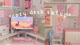 DESK SETUP MAKEOVER  for cozy gaming and work from home pastel aesthetic