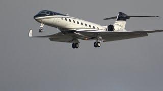 GULFSTREAM G700. N702GD. Arrival and Departure.  Farnborough. Gusty windy weather 24 Jan 2024