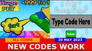 NEW UPDATE CODES Huge Pet Fart Race ROBLOX  ALL CODES  May 20 2023