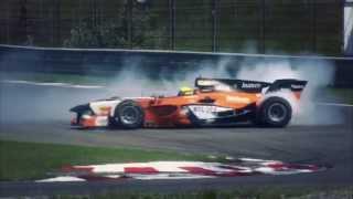 Ultimate tire burning at the Masters of F3 by 1997 winner Tom Coronel in a Auto GPA1GP car