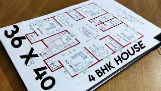 36 X 40 GHAR KA NAKSHA II 36*40 HOME DESIGN II 4 BHK HOUSE PLAN