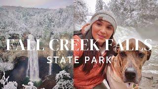 FALL CREEK FALLS STATE PARK in WINTER  base of falls and new lodge - USA road trip & travel vlog