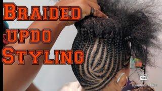 Protective updo Cornrow style on natural hair. How to so sleek braided Cornrows. elegant braids