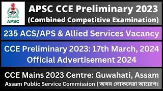 APSC CCE Preliminary 2023 Official Advertisement