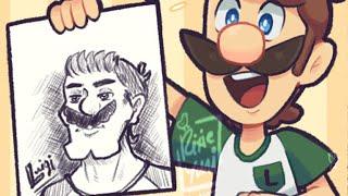 Mario and Luigi draw portraits of each other