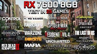 RX 7600 8GB  Test in 25 Games at 1080p  Ray Tracing & FSR Test  2023