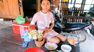 Cambodian Village Girl Cooking Khmer Foods in the Province 