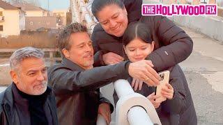 Brad Pitt & George Clooney Make Time For Fans While On Set Filming Wolves In Queens New York