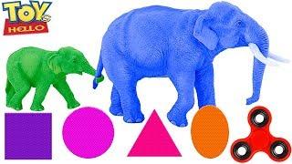 LEARN COLORS GEOMETRIC SHAPES in English Colored ELEPHANTS HIPPOS educational VIDEO for KIDS