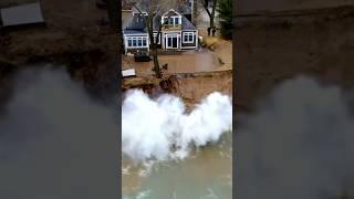 GONE Houses Washing Away As Sea Walls Fail Gale Force Winds Hit River Walk #flood #storm #drone
