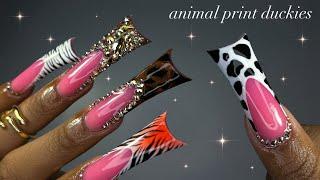 Animal Print Duckies duck nail application + mixed nail art