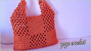 شنطة كروشية موديل رائع  سهلة وبسيطة  -crochet tote bag - crochet shoulder bag